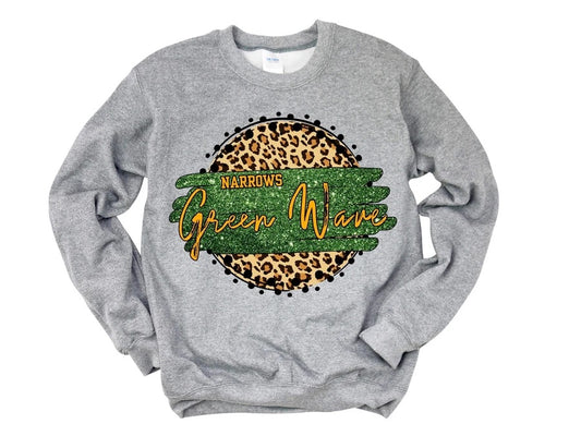 Narrows Green Wave Brush Strokes Crew Neck Sweatshirt