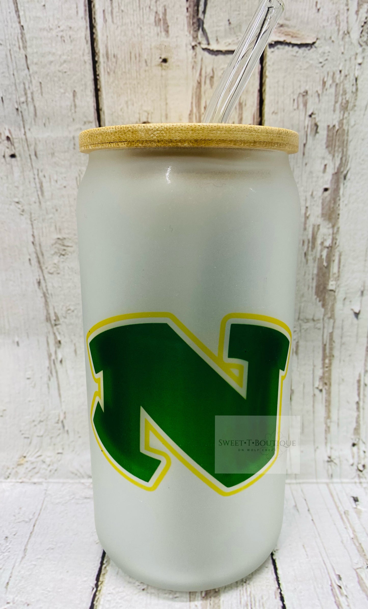 16 Oz I Bleed Green And Gold Narrows Iced Coffee/Beer Can Glass
